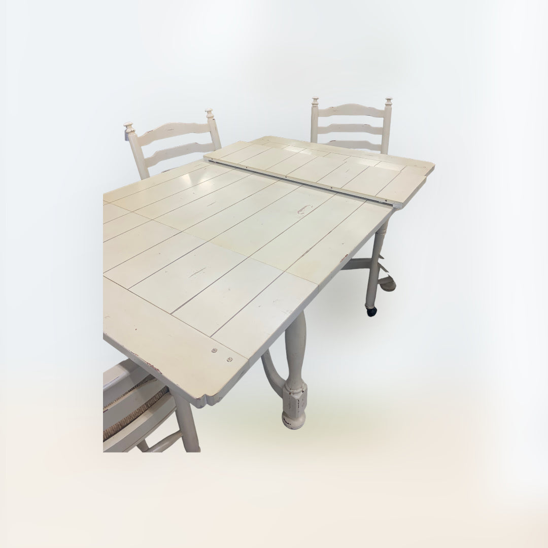 VINTAGE TABLE AND 4 ROLLING CHAIRS